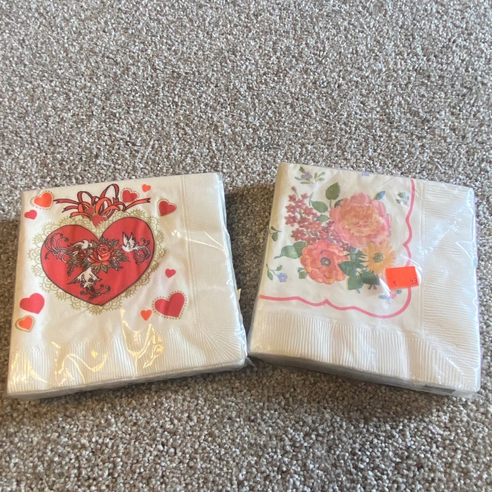Vintage Paper Napkins Lot Ambassador Valentine Heart Beach Floral 36ct‎ Sealed